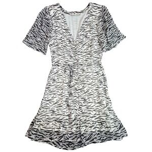 Abercrombie & Fitch Zebra Print Mini Dress Black White V-Neck Flutter Sleeve S